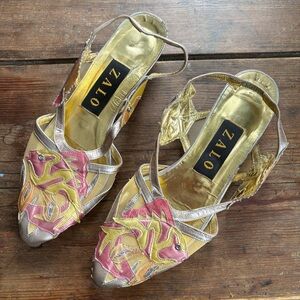 Vintage Zalo Under the Sea Metallic Slingback Pumps
